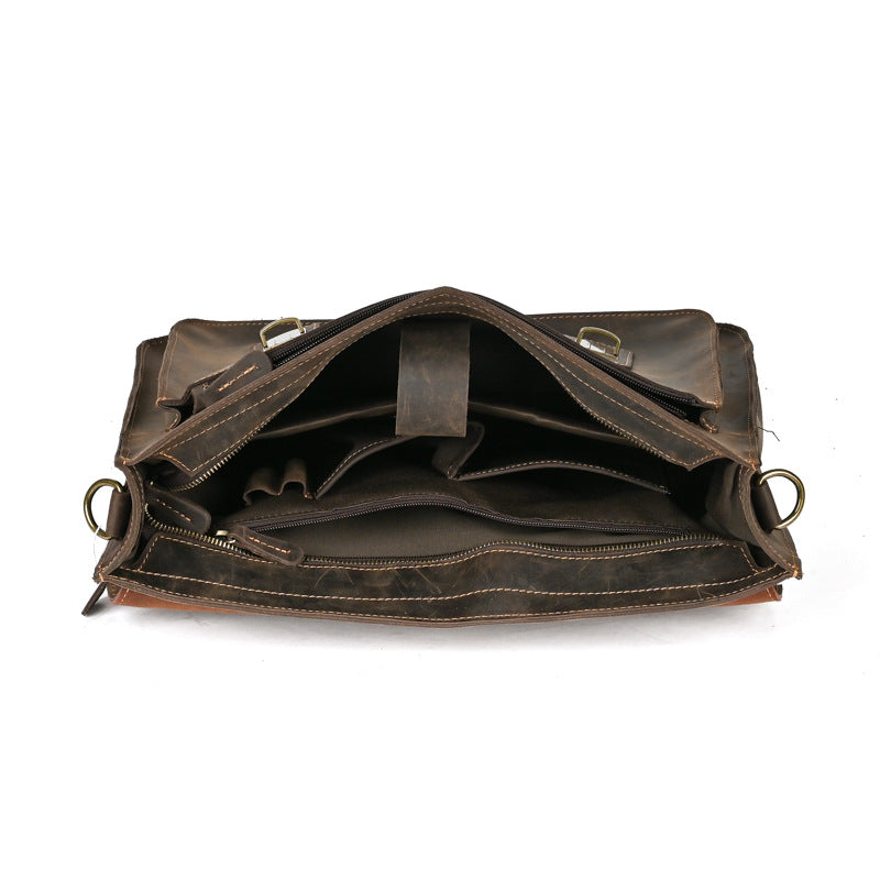 Top Layer Leather One-shoulder Crossbody Laptop Bag